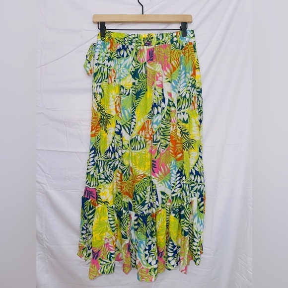 Nicole Miller Multicolor Tropical Floral Print Faux Wrap Midi Skirt size medium - Picture 6 of 6